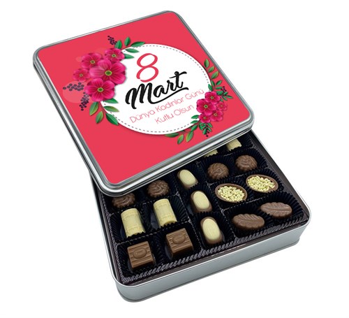 8 Mart Dünya Kadınlar Günü Pembe Çiçekli Special Çikolata Metal Kutu