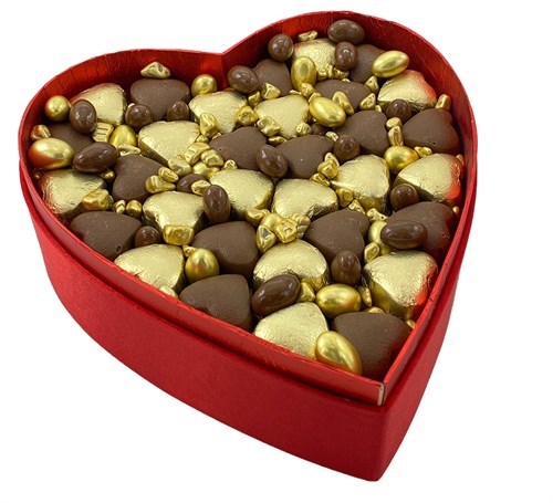 Altın Kalpli Çikolata ve Drajeli Sevgililer Gününe Özel Kalpli Kutu