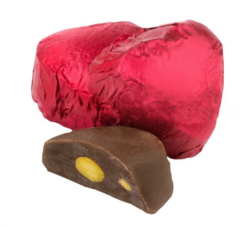 Kırmızı Yaldızlı Mini Kalp Antep Fıstıklı Çikolata