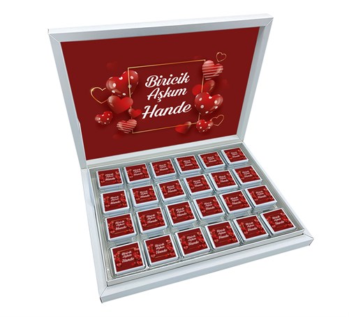 Sevgililer Günü Çikolatası Kırmızı Kalpli Büyük Sunum Kutulu 48 Adet