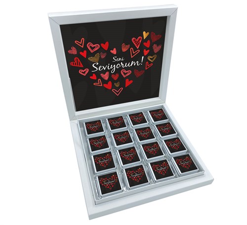 Sevgililer Günü Çikolatası Siyah Desenli Sunum Kutulu 48 Adet