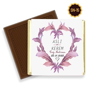 İsimli Söz Nişan Çikolatası Çiçekli Kalpli Desenli (45 Adet Madlen Çikolata)