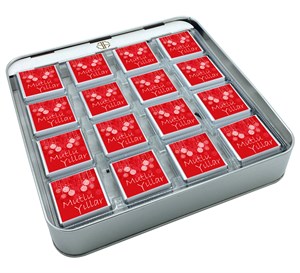Kırmızı Süslemeli Hediyelik Yılbaşı Hediye Çikolata Metal Kutu (48 Adet)