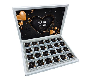 Sevgililer Günü Çikolatası Altın Kalpli Büyük Sunum Kutulu 72 Adet