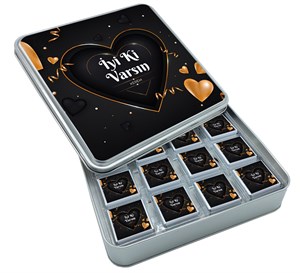 Sevgililer Günü Çikolatası Altın Kalpli Metal Kutulu 32 Adet