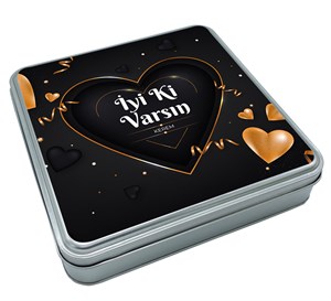 Sevgililer Günü Çikolatası Altın Kalpli Metal Kutulu