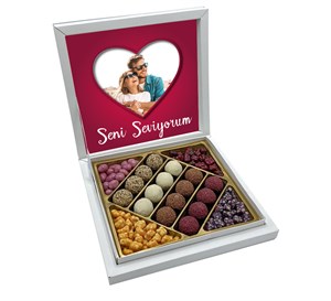 Sevgililer Günü Çikolatası + Draje Fotoğraflı Sunum Kutulu