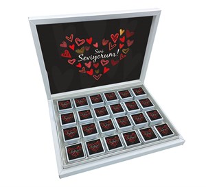 Sevgililer Günü Çikolatası Siyah Desenli Büyük Sunum Kutulu 72 Adet