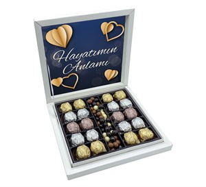 Sevgililer Günü Hediyesi Lacivert Desenli Özel Yaldızlı Çikolata